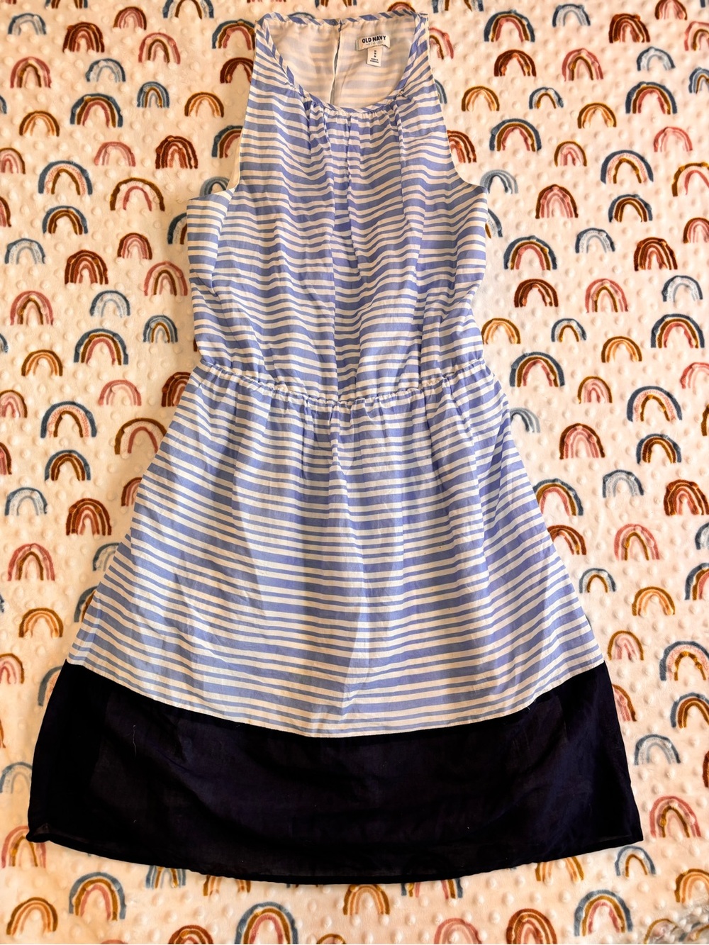 Old Navy Light Blue & White Striped Sleeveless Tunic with Navy Hem